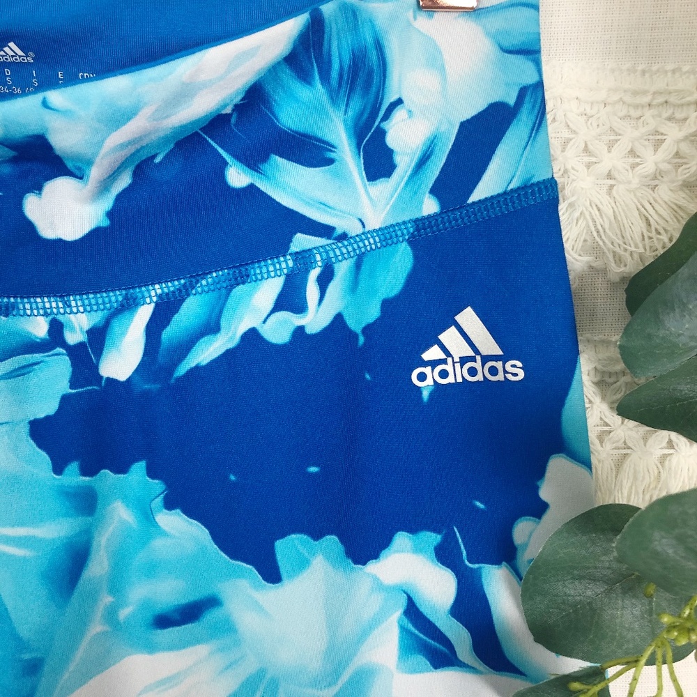 adidas | Blue Palm Leaf Climalite Capri Legging S - Picture 2 of 7